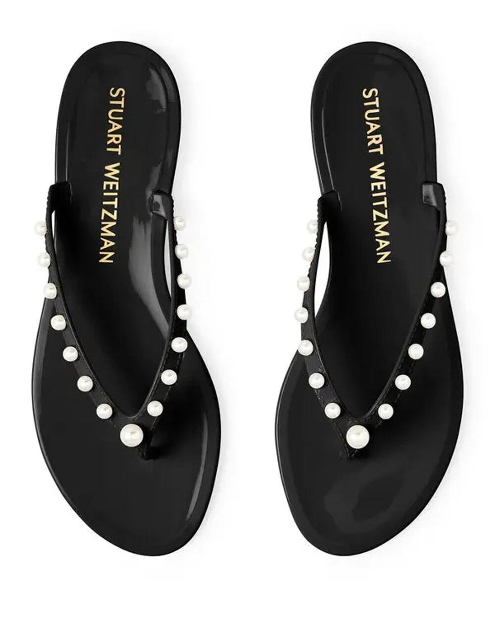 NWOT Stuart Weitzman Goldie Pearls Jelly Thong Flip Flop Sandals Black Womens 9